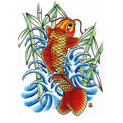 Koi fish bamboo Design Water Transfer Temporary Tattoo(fake Tattoo) Stickers NO.11324